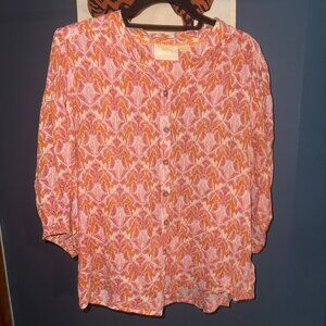 Maeve by Anthropologie Palm Print Button-Front Blouse